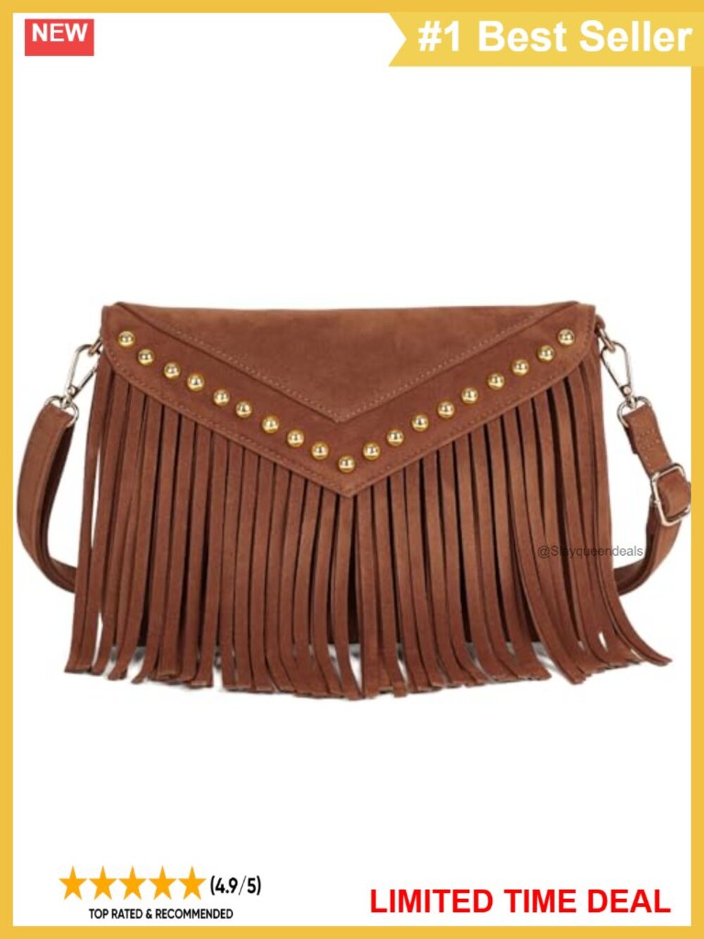 Faux Suede Fringe Crossbody Hobo Bag Adjustable Strap Boho Purse